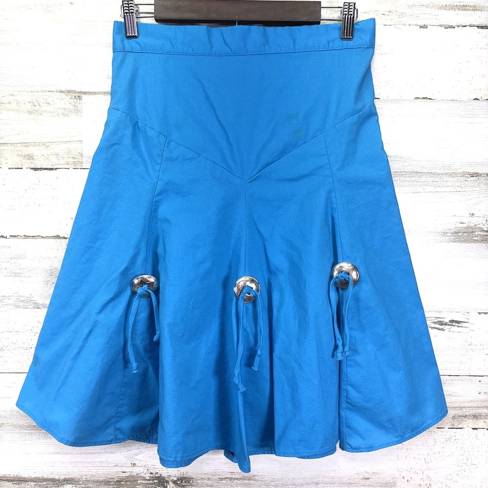 Sa'ssa Womens Turquoise Blue Western A‎ Line 100% Cotton Ruffle Midi Skirt 15/16